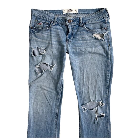 Vintage Y2K Hollister Women’s Blue Denim Distressed Flare Jeans Low Rise 31x32 - Picture 2 of 6